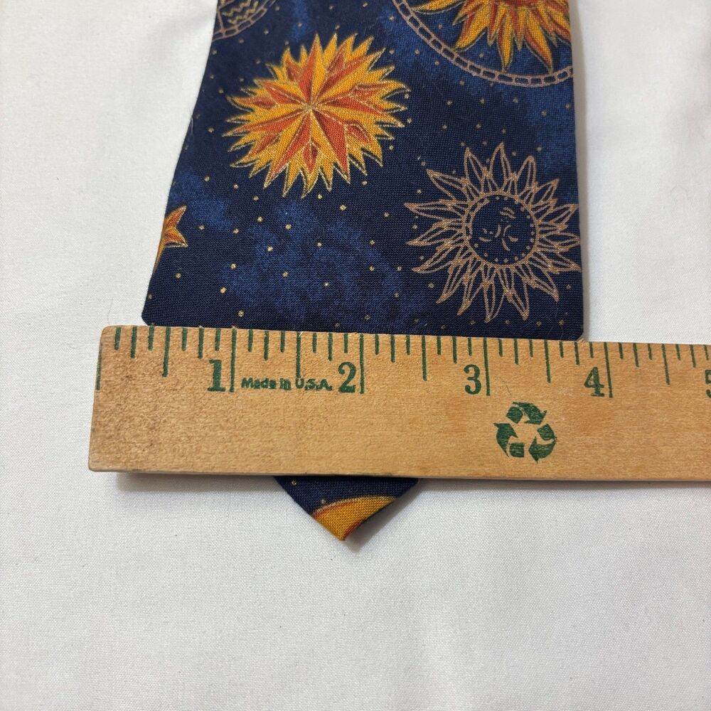 D'Em Crazy Vintage Celestial 100% Cotton Tie Sun Moon Stars Zodiac Navy 1990s - Picture 4 of 6